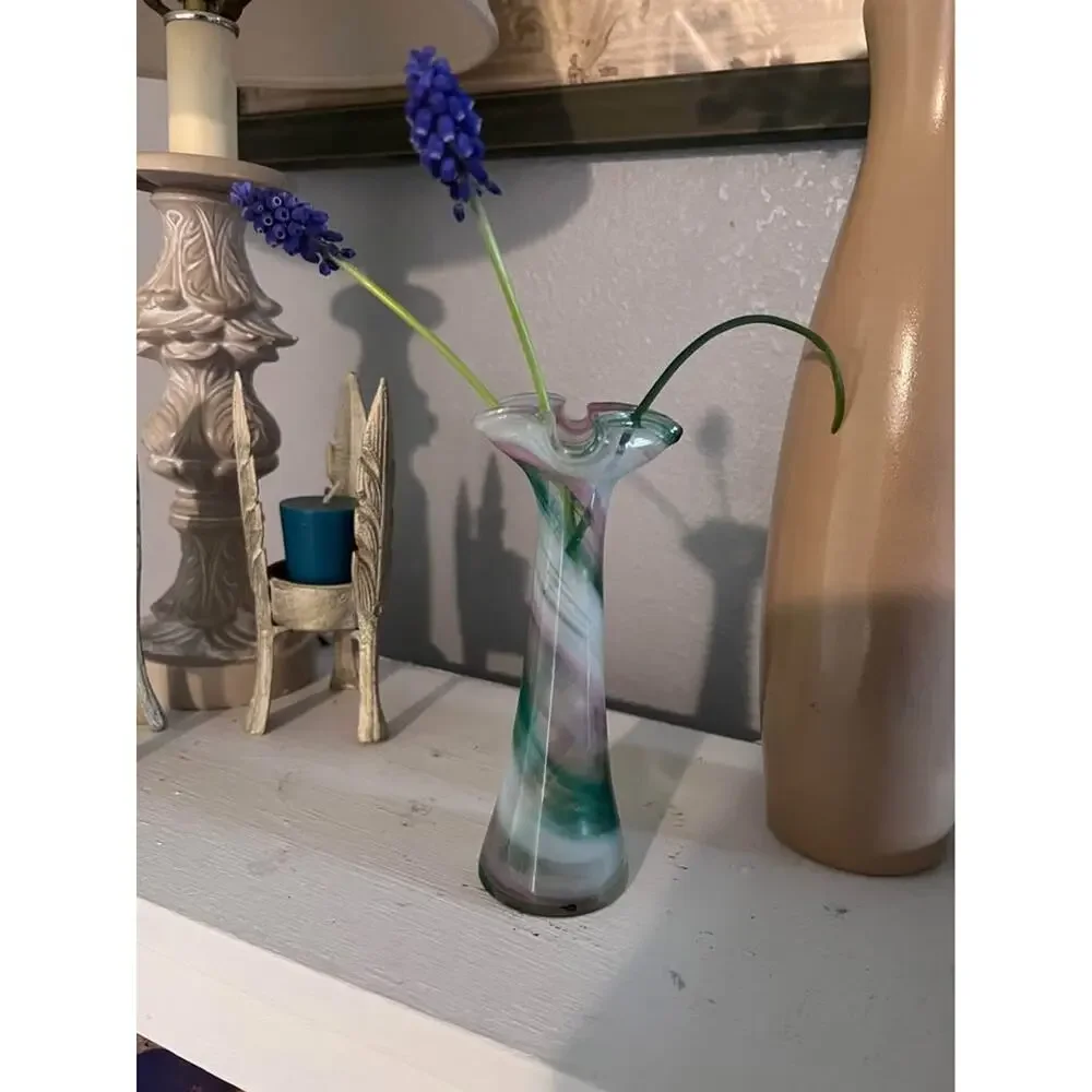 Vintage Swirl MCM Handblown glass bud vase multicolor design